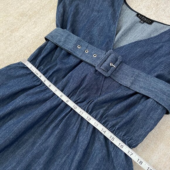 Eloquii Blue Faux Wrap Cotton Denim Sleeveless Summer Dress With Pockets 14 - Picture 6 of 9